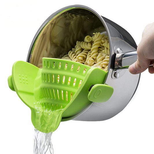 Silicone Kitchen Strainer Clip Pan Drain Rack Bowl Funnel Rice Pasta Vegetable Washing Colander Draining Excess Liquid Univers