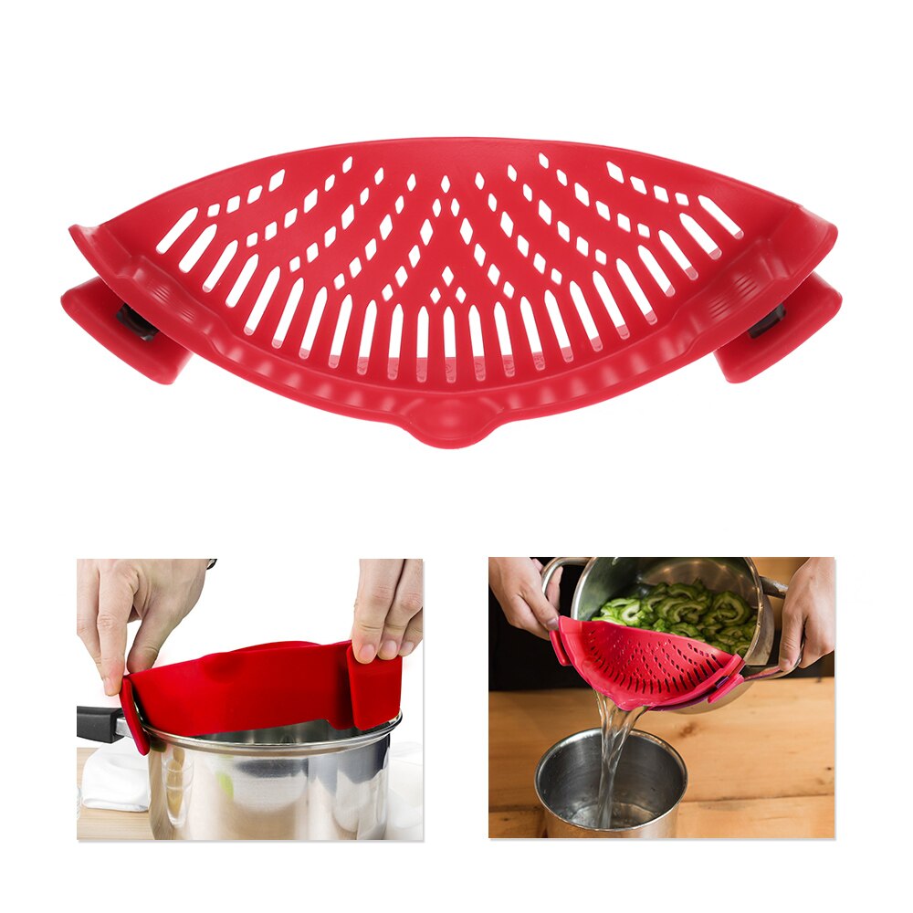 Silicone Kitchen Strainer Clip Pan Drain Rack Bowl Funnel Rice Pasta Vegetable Washing Colander Draining Excess Liquid Univers